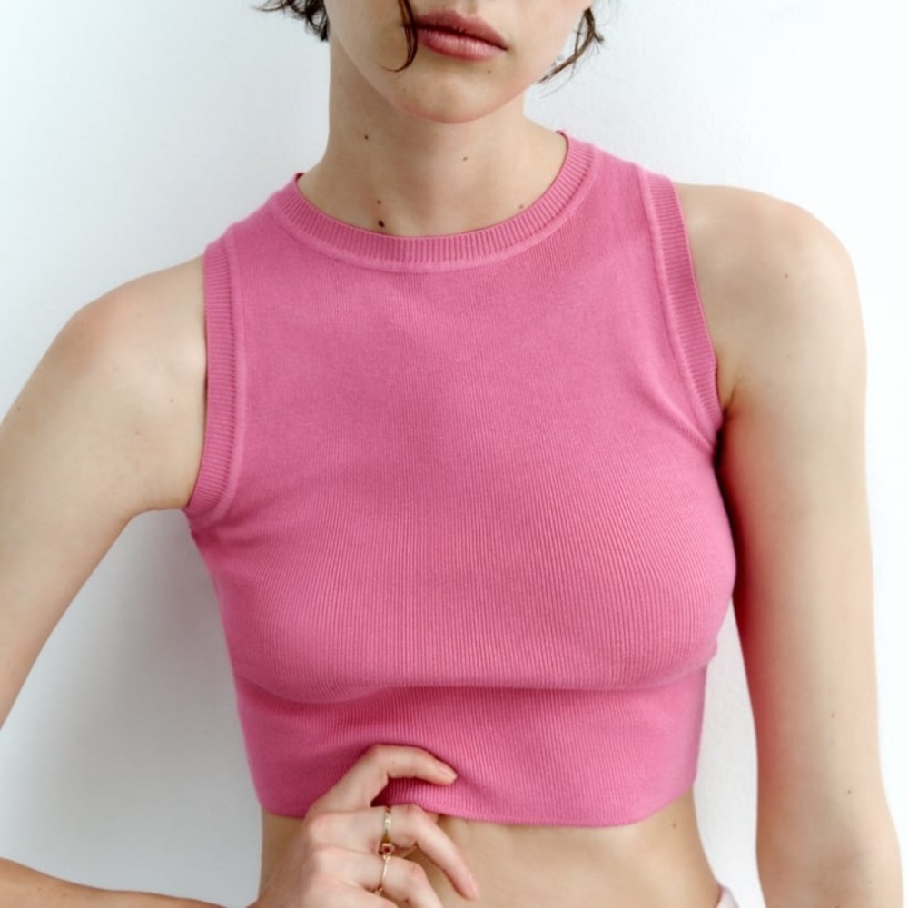 Zara Pink Ribbed Tank Top